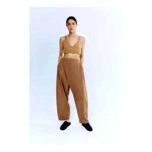 NWT Monica CORDERA Caramel Cotton Crossed Pants OS